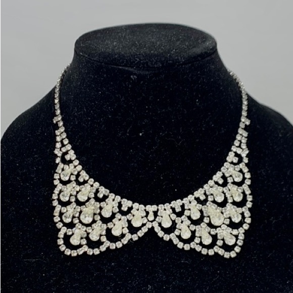 Original By Robert Jewelry - VTG Orignal by Robert Crystal Rhinestone Bib Choker  Necklace Rhodium Rare